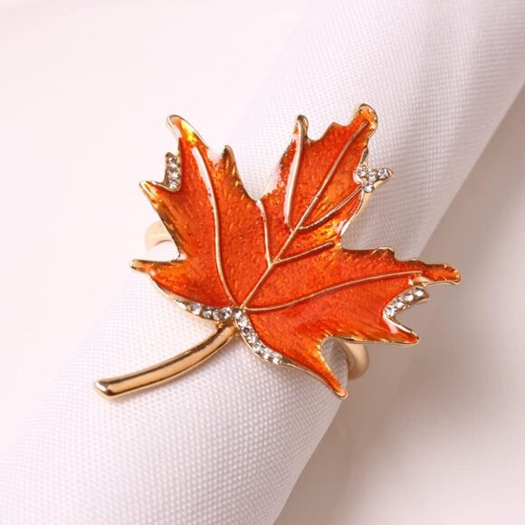 Fall Leaf Napkin Rings Set of 6 Metal Maple Leaves Napkin Rings Holder, 6 Pcs Th - Picture 4 of 9
